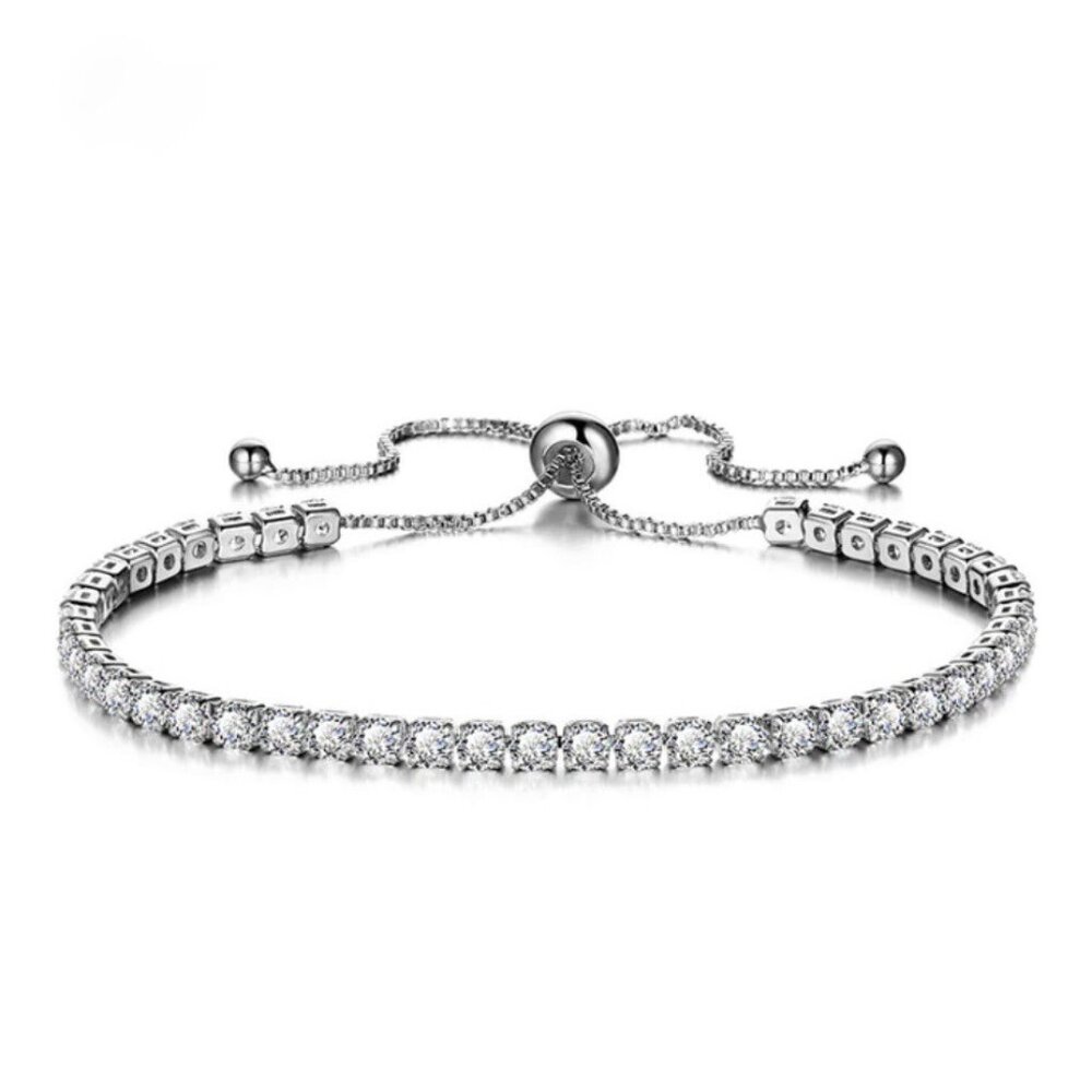 Clear Round Stone Silver Tennis Bracelet